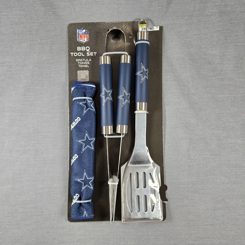 Dallas Cowboys NFL BBQ Tool Set 3 Piece Spatula Tongs Logo Towel Tailgate Gear